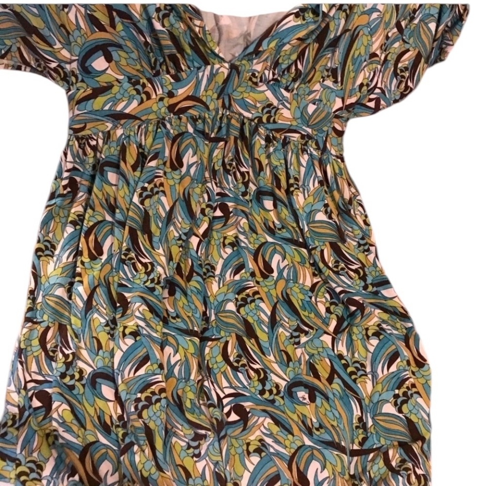 Milly of New York Retro print V-neck ,side zip bell sleeve mini dress cover up